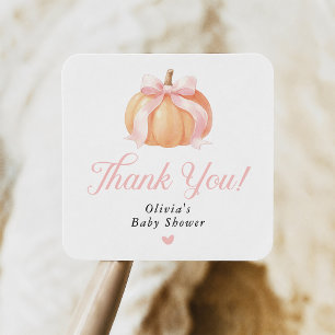 Pink Bow Pumpkin Baby Shower Square Sticker