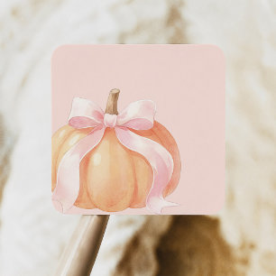 Pink Bow Pumpkin Baby Shower Square Sticker