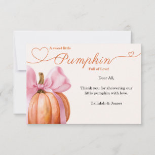 Pink Bow Pumpkin Baby Shower Thank You Card 🎀 – E