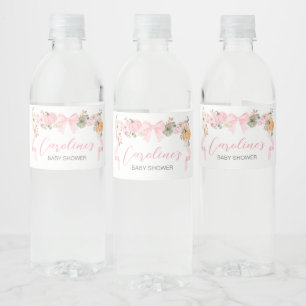Pink Bow Pumpkin Baby Shower Water Bottle Label