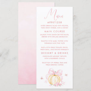 Pink Bow Pumpkin Elegant Baby Shower Menu Cards