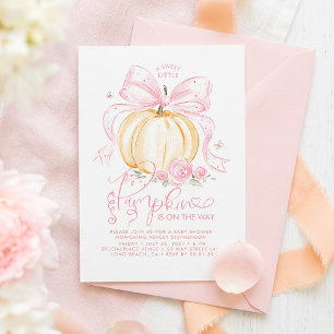 Pink Bow Pumpkin Elegant Fall Girl Baby Shower Invitation