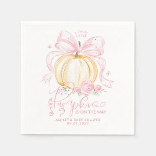 Pink Bow Pumpkin Elegant Fall Girl Baby Shower Napkin