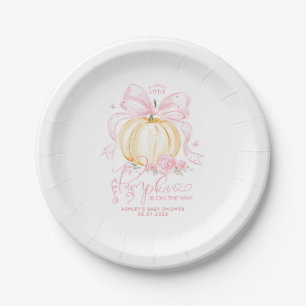 Pink Bow Pumpkin Elegant Fall Girl Baby Shower Paper Plate