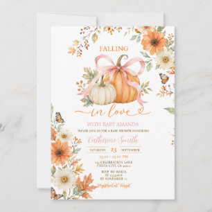 Pink Bow Pumpkin Fall Baby Shower Invitation