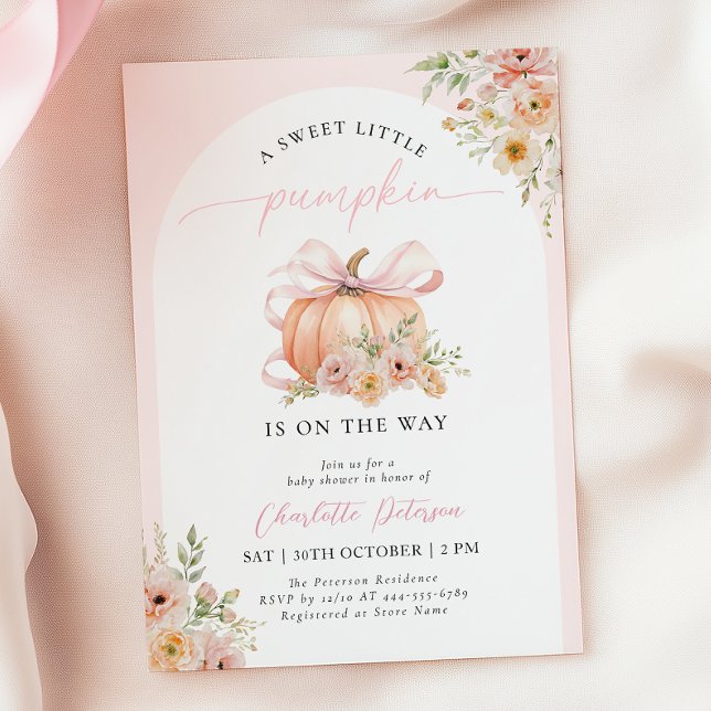 Pink Bow Pumpkin Floral Baby Shower Invitation (Creator Uploaded)
