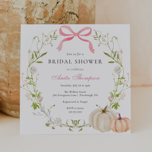 Pink Bow Pumpkin Floral Bridal Shower Invitation