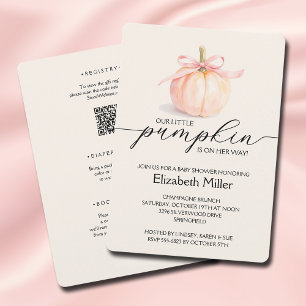 Pink Bow Pumpkin Girl Baby Shower All In One Invitation