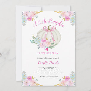 Pink Bow Pumpkin Girl Baby Shower Invitation