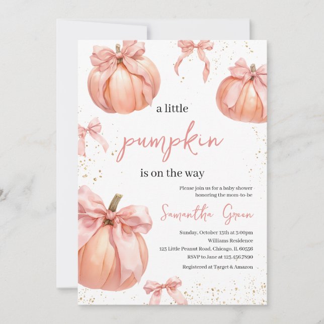Pink Bow Pumpkin Girl Baby Shower Invitation (Front)