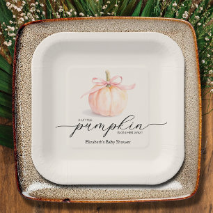 Pink Bow Pumpkin Girl Baby Shower Paper Plate