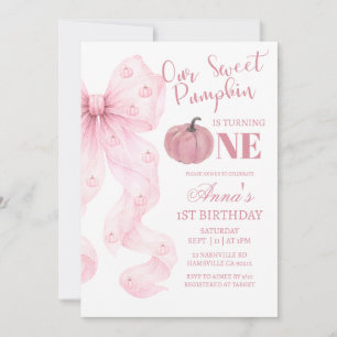 Pink Bow Pumpkin Girl Birthday Invitation