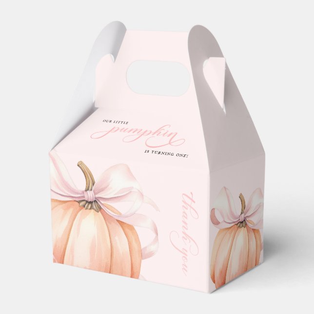 Pink Bow Pumpkin Girl First Birthday Favour Box (Front Side)