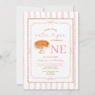 Pink Bow Pumpkin Pie Is Turning One 1st Birthday Invitation