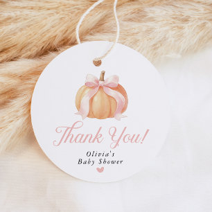 Pink Bow Pumpkin Round Baby Shower  Favour Tags