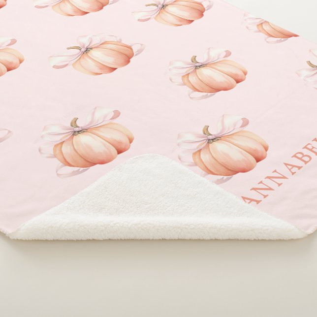Pink Bow Pumpkin Sherpa Blanket (3/4)