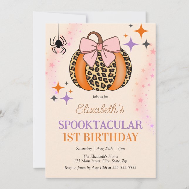 Pink Bow Pumpkin Spooktacular Halloween Birthday Invitation (Front)
