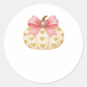 Pink Bow Pumpkin with Golden Hearts – Coquette Fal Classic Round Sticker