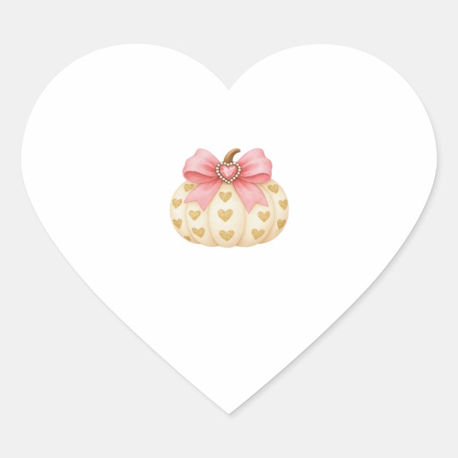 Pink Bow Pumpkin with Golden Hearts – Coquette Fal Heart Sticker (Front)