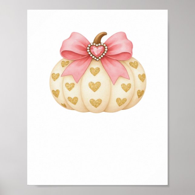 Pink Bow Pumpkin with Golden Hearts – Coquette Fal Poster (Front)
