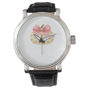 Pink Bow Pumpkin with Golden Hearts – Coquette Fal Watch