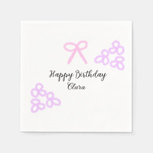 Pink bow purple floral pastel happy birthday napkin