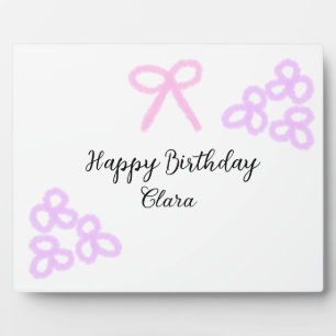 Pink bow purple floral pastel happy birthday  plaque