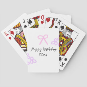 Pink bow purple floral pastel happy birthday playing cards