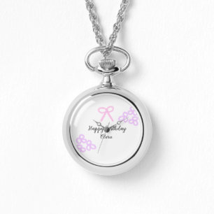 Pink bow purple floral pastel happy birthday  watch