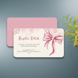 Pink Bow Quinceanera Watercolor Reception Details Enclosure Card