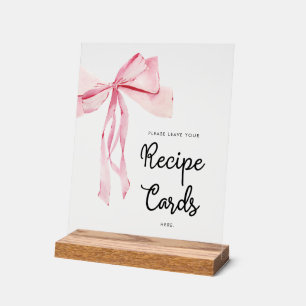 Pink Bow Recipe Cards Bridal Shower Acrylic Sign