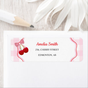 Pink Bow Red Cherry Bridal Shower Return Address