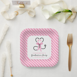 Pink Bow Registered Nurse Graduation Paper Plate