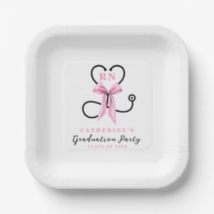 Pink Bow Registered Nurse Graduation Paper Plate
