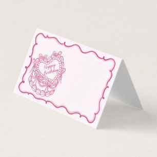 Pink Bow Retro Coquette Cake Birthday Place Card
