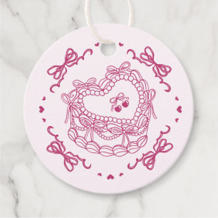 Pink Bow Retro Heart Coquette Cake Bachelorette Favour Tags