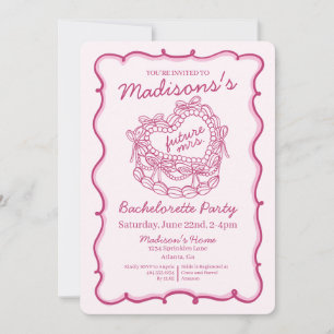 Pink Bow Retro Heart Coquette Cake Bachelorette Invitation
