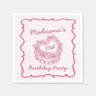 Pink Bow Retro Heart Coquette Cake Birthday Napkin