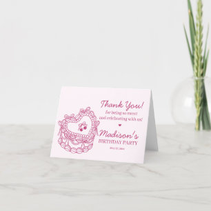Pink Bow Retro Heart Coquette Cake Birthday Thank You Card