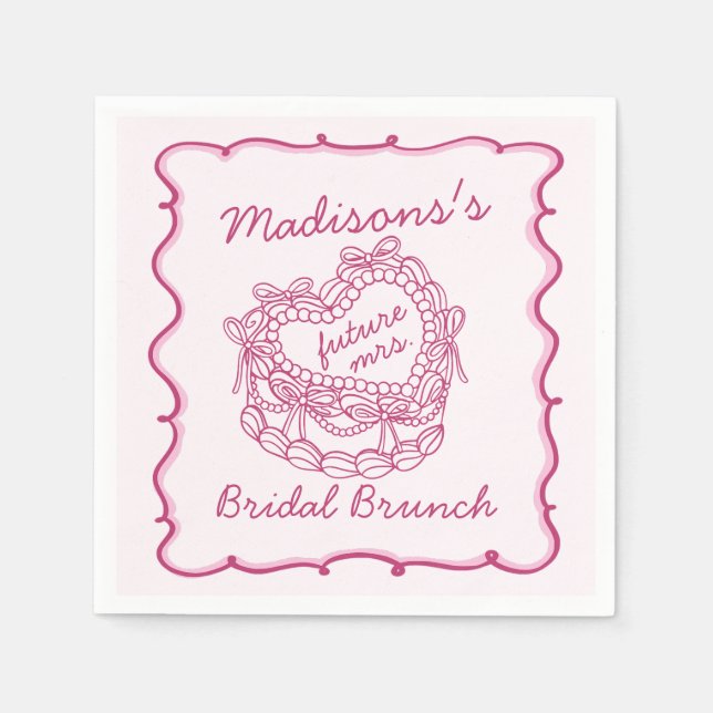 Pink Bow Retro Heart Coquette Cake Bridal Brunch Napkin (Front)