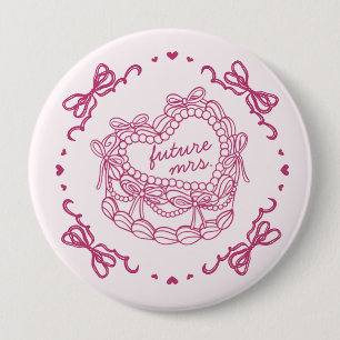 Pink Bow Retro Heart Coquette Cake Bridal Shower 10 Cm Round Badge