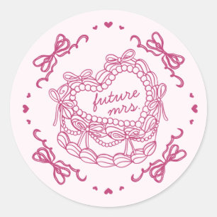 Pink Bow Retro Heart Coquette Cake Bridal Shower Classic Round Sticker
