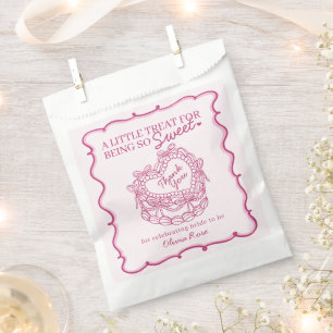 Pink Bow Retro Heart Coquette Cake Bridal Shower Favour Bags