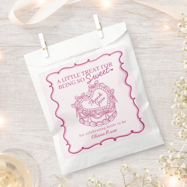 Pink Bow Retro Heart Coquette Cake Bridal Shower Favour Bags (Clipped)