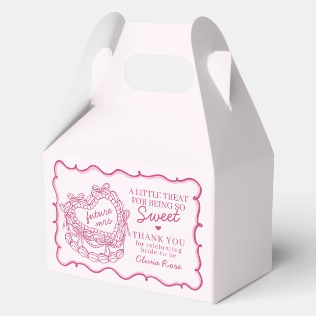 Pink Bow Retro Heart Coquette Cake Bridal Shower Favour Box (Front)