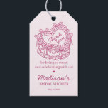 Pink Bow Retro Heart Coquette Cake Bridal Shower Gift Tags<br><div class="desc">Indulge in the charm of our Retro Coquette Cake Collection. This cherry-sweet ensemble features a vintage heart-shaped coquette cake adorned with pink coquette bows and sweet buttercream icing, capturing the essence of classic romance. Perfect for those who love a touch of nostalgic sweetness, this collection adds a playful and elegant...</div>