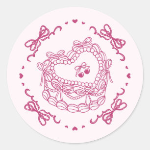 Pink Bow Retro Heart Coquette Cake Envelope Classic Round Sticker