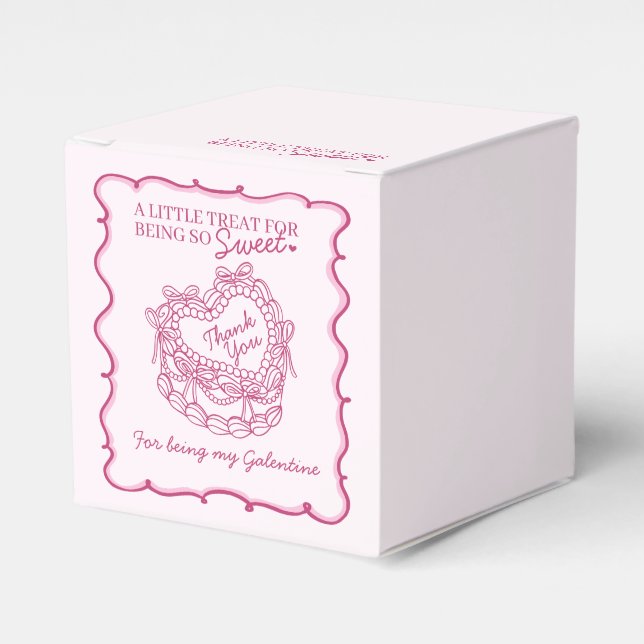 Pink Bow Retro Heart Coquette Cake Galentines Favour Box (Front Side)