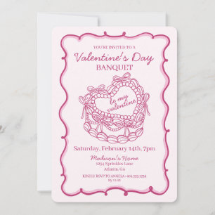 Pink Bow Retro Heart Coquette Cake Valentine Invitation