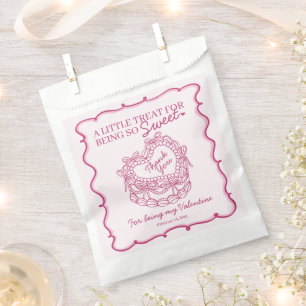 Pink Bow Retro Heart Coquette Cake Valentines Favour Bags